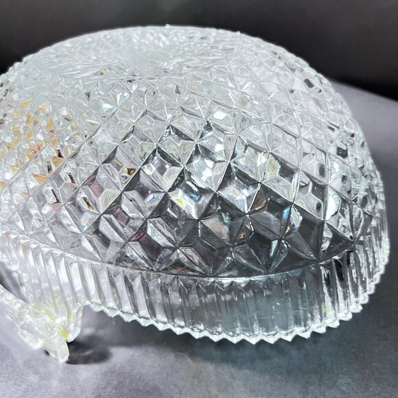 Vtg EAPG Clear Pressed Glass Basket Diamond Pattern Lucite Handle Fruit Candy - Picture 9 of 10